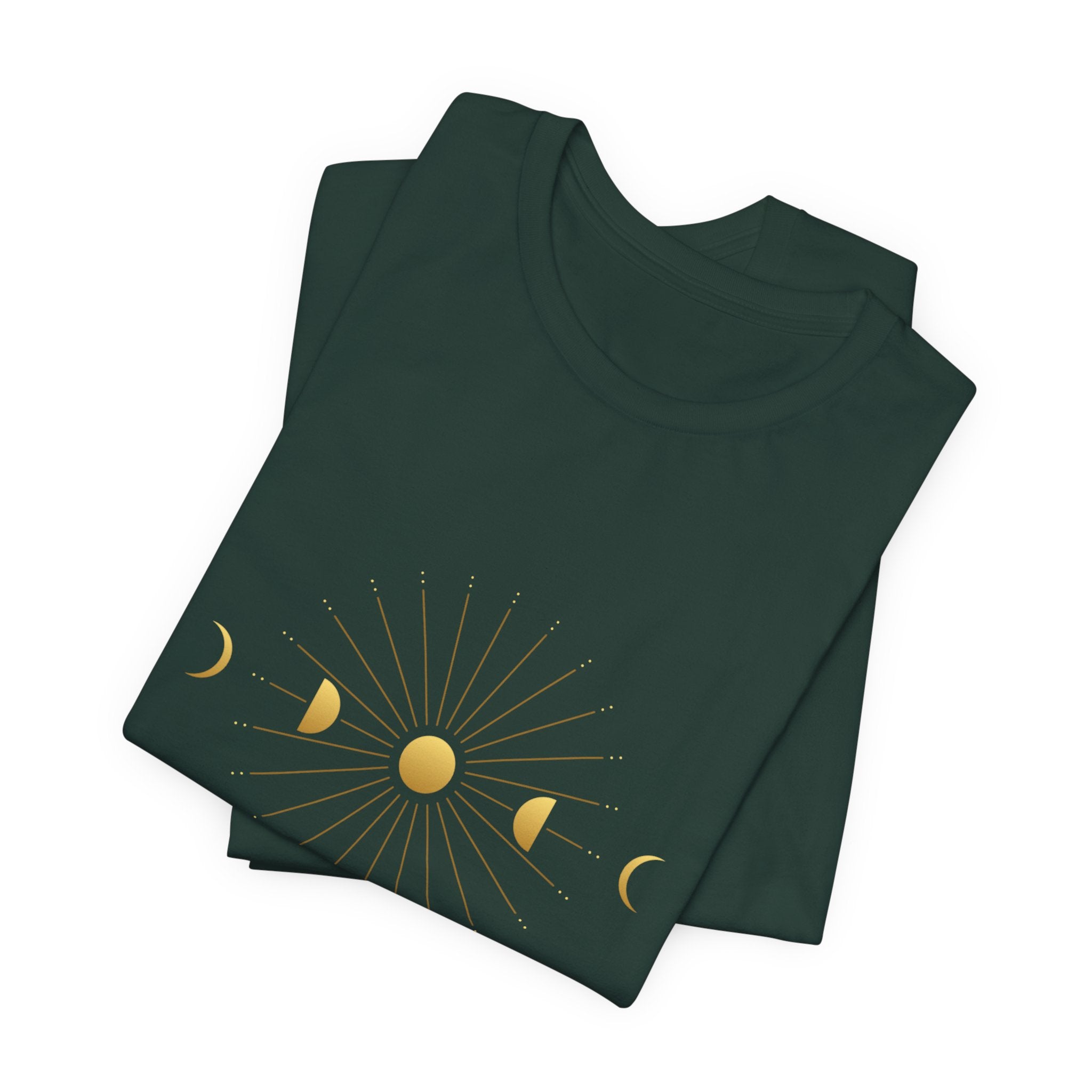 Moon Cycle Starburst T-Shirt | Celestial Sacred Geometry Shirt — Lunar Cycle Spiritual Tee