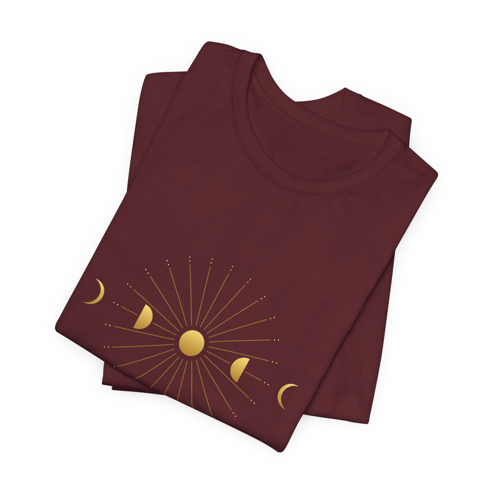 Moon Cycle Starburst T-Shirt | Celestial Sacred Geometry Shirt — Lunar Cycle Spiritual Tee