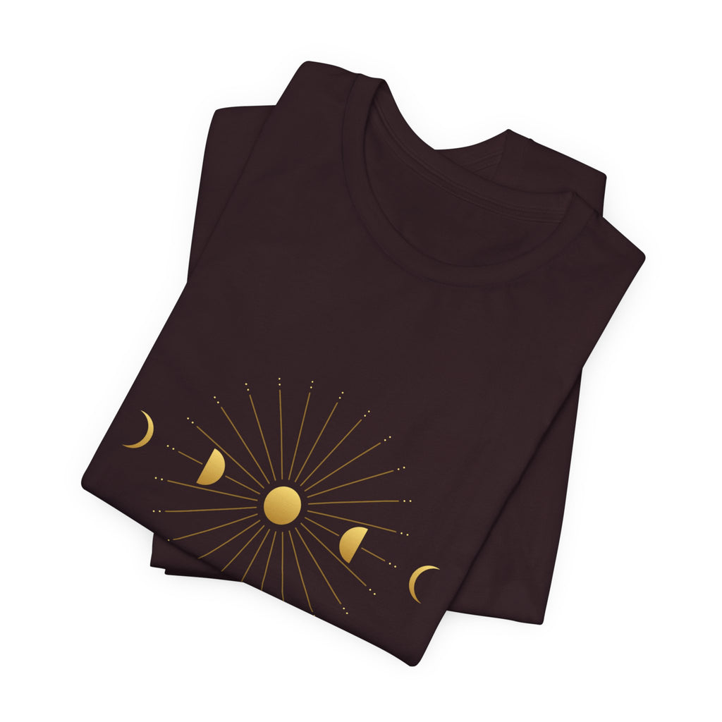 Moon Cycle Starburst T-Shirt | Celestial Sacred Geometry Shirt — Lunar Cycle Spiritual Tee