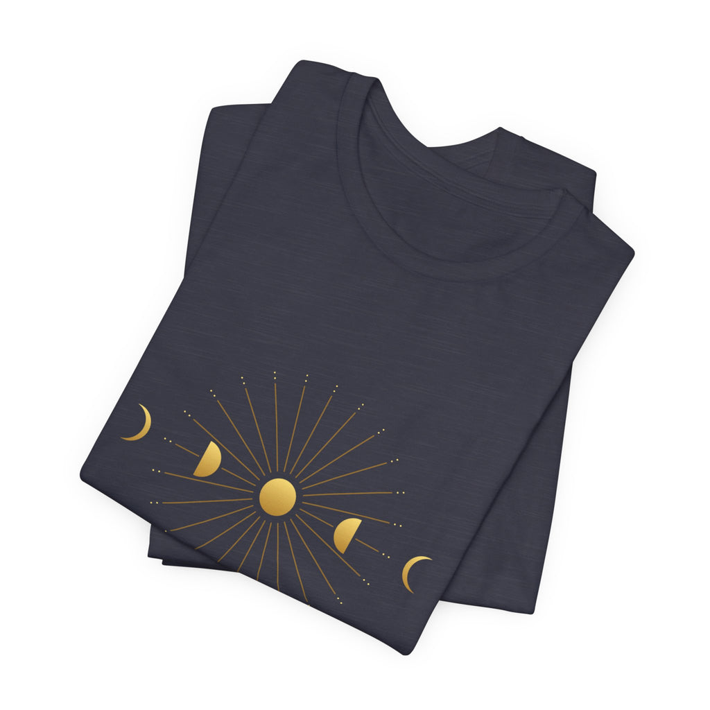 Moon Cycle Starburst T-Shirt | Celestial Sacred Geometry Shirt — Lunar Cycle Spiritual Tee