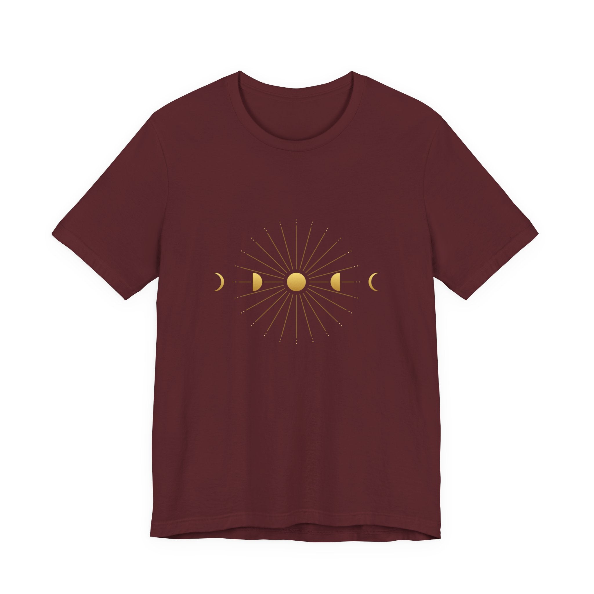 Moon Cycle Starburst T-Shirt | Celestial Sacred Geometry Shirt — Lunar Cycle Spiritual Tee
